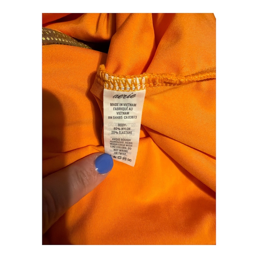 Aerie Orange/Gold One Piece Cutout Swimsuit, Small - Picture 7 of 8